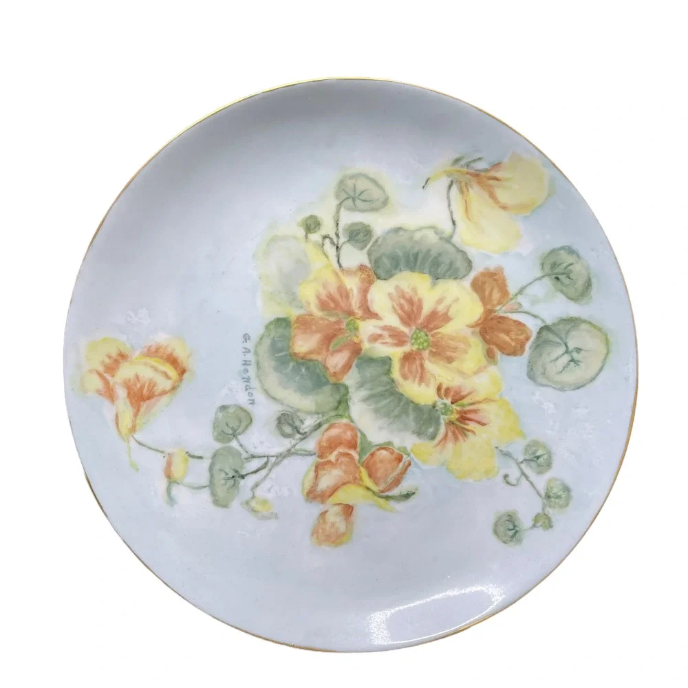 1966 Holiday China Made Germany Hand Painted Floral Plate Signed G.A. Hendon 10